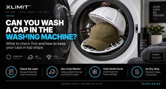 XLIMIT cap washer and shape protector holding a cap inside a washing machine for a guide on washing caps safely