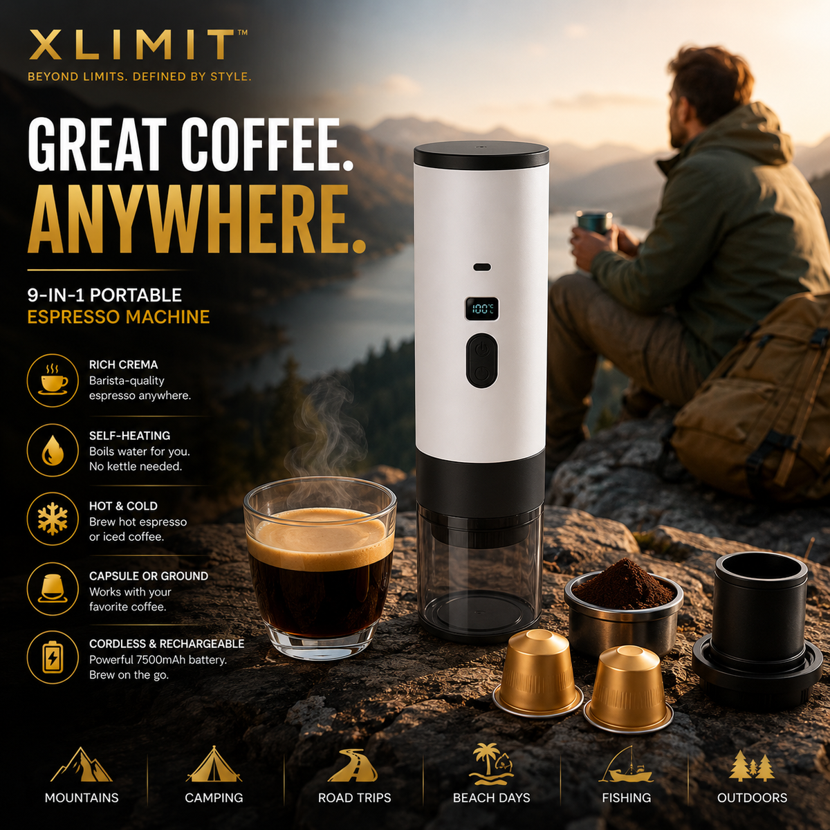 XLIMIT portable 20 Bar espresso coffee machine for hot and iced coffee