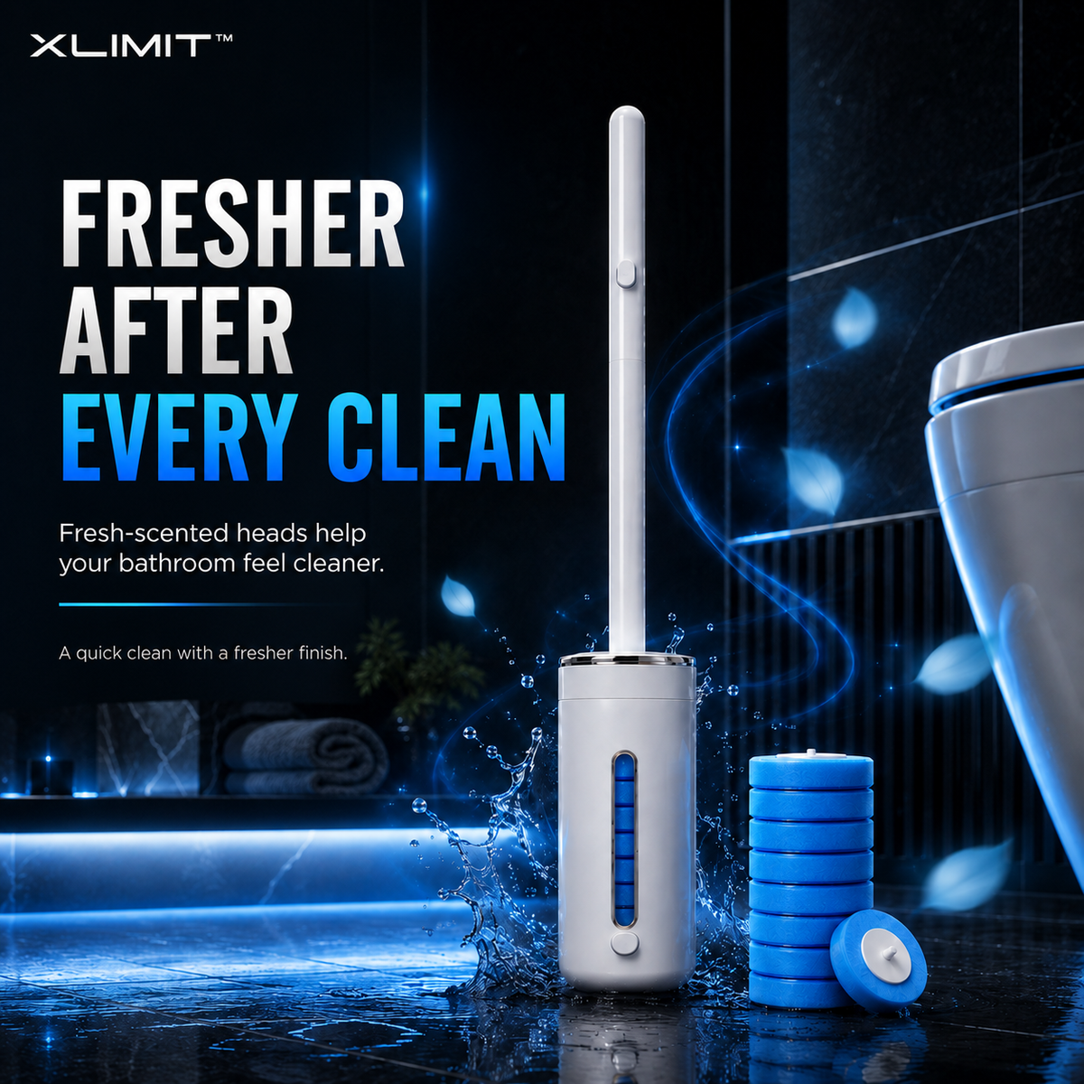 FreshDrop fresh-scented disposable toilet cleaning heads with reusable handle