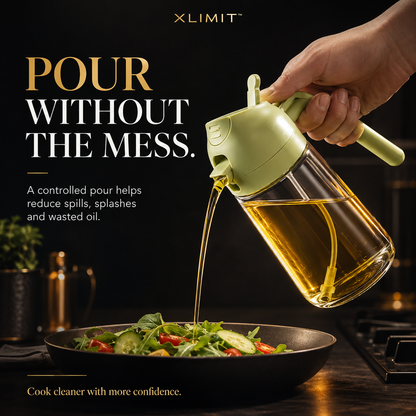 PourMist oil bottle used for controlled pouring into a pan