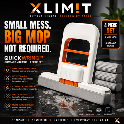 QuickWring compact mini mop showing hands-free wringing for cleaner drier hands