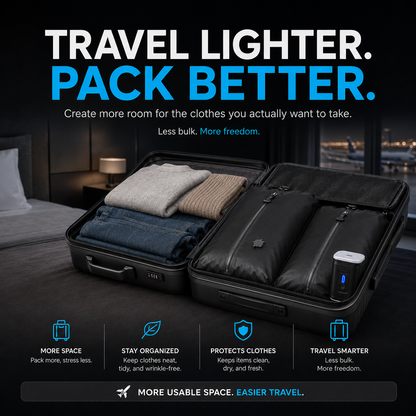 XLIMIT travel compression bags packed into a suitcase to reduce clothing bulk and create more usable luggage space.