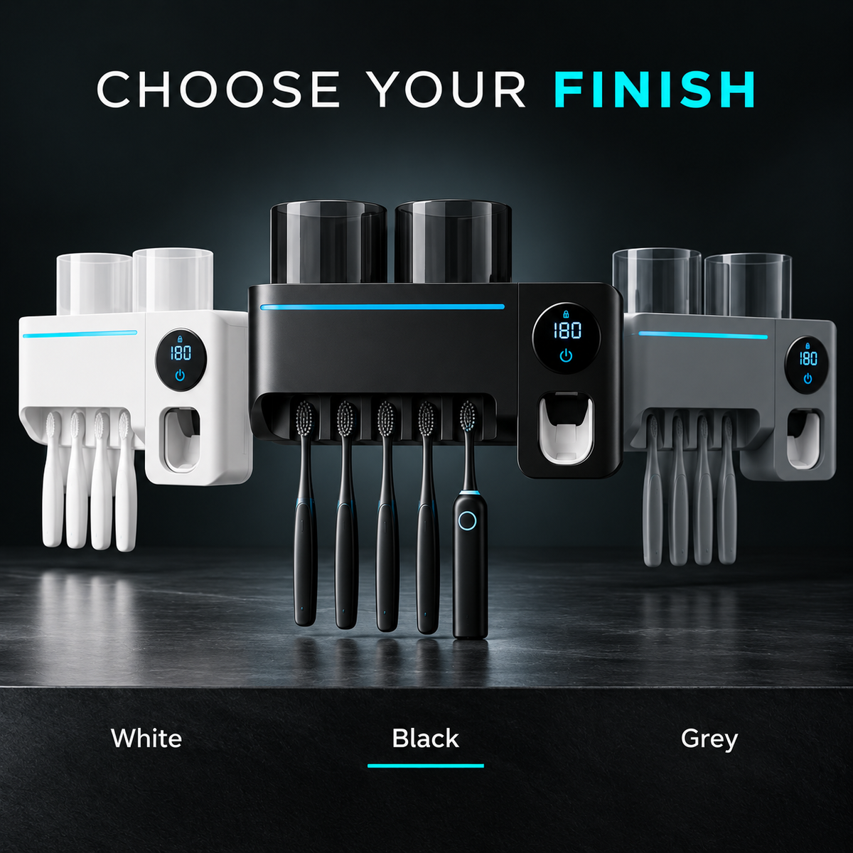 XLIMIT Smart Dental Dock smart toothbrush holder in white, black and grey colour options