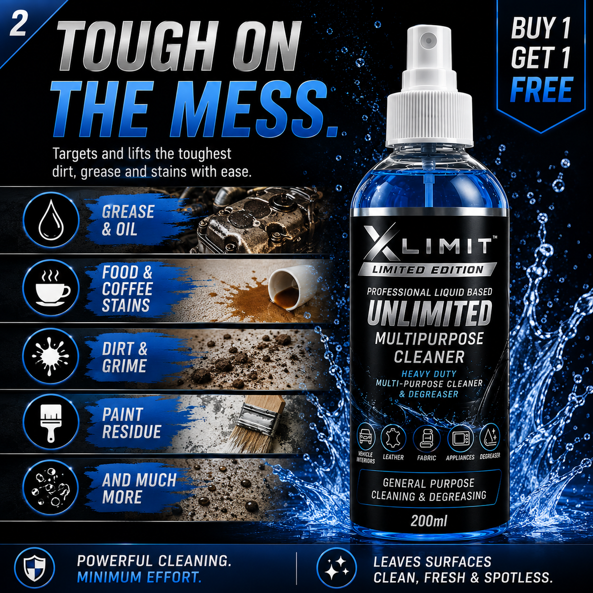 XLIMIT Unlimited Multipurpose Cleaner for household vehicle leather fabric plastic rubber and suitable surface cleaning