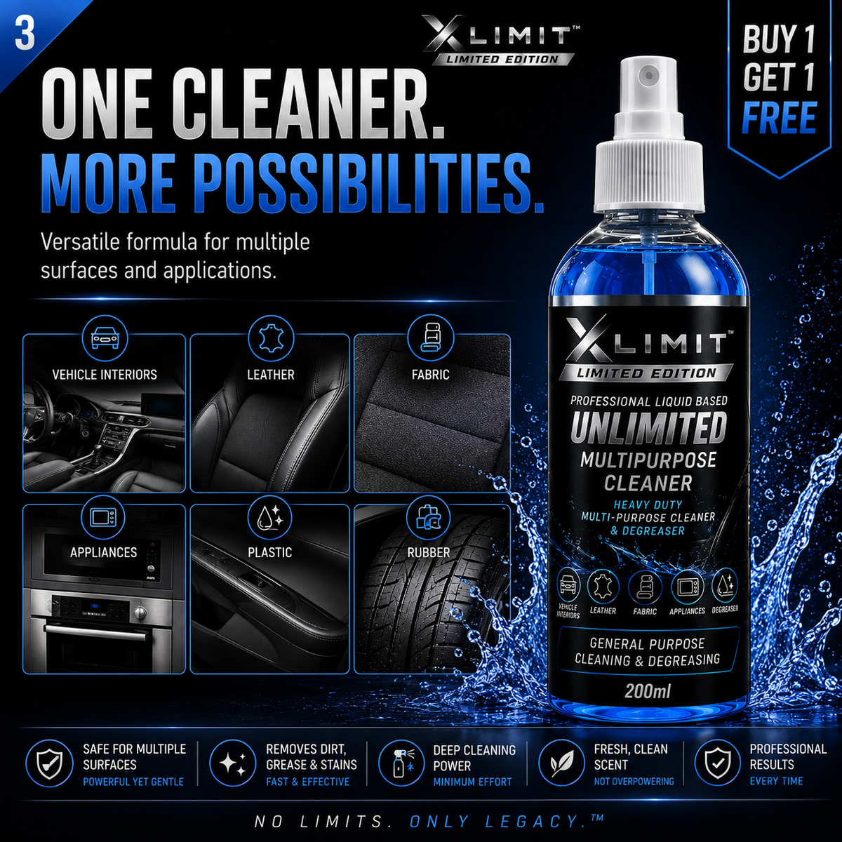 XLIMIT 200 ml multipurpose cleaner designed to help tackle grease oil dirt stains and stubborn contaminants