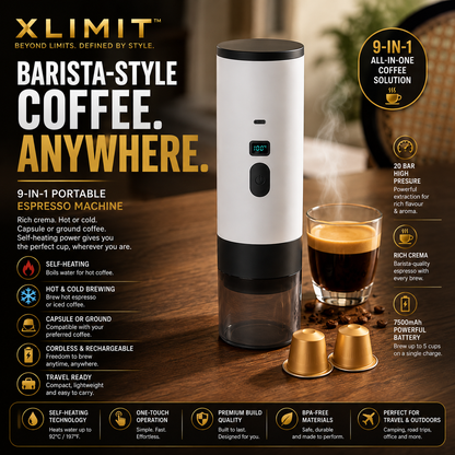 XLIMIT portable espresso coffee machine for home, travel and camping