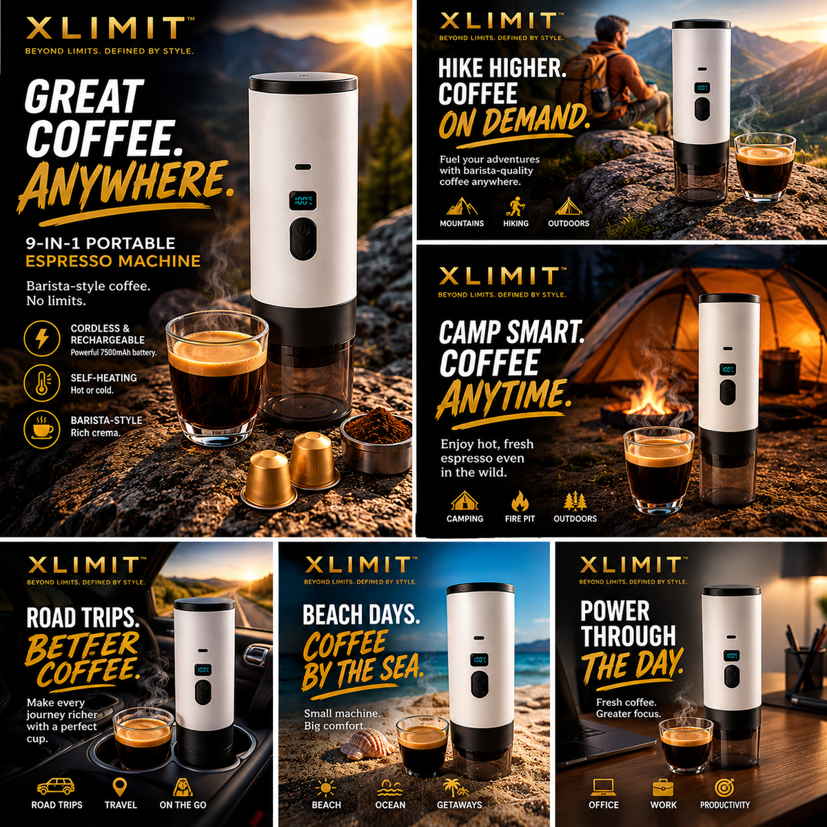 XLIMIT rechargeable portable espresso maker for coffee on the go
