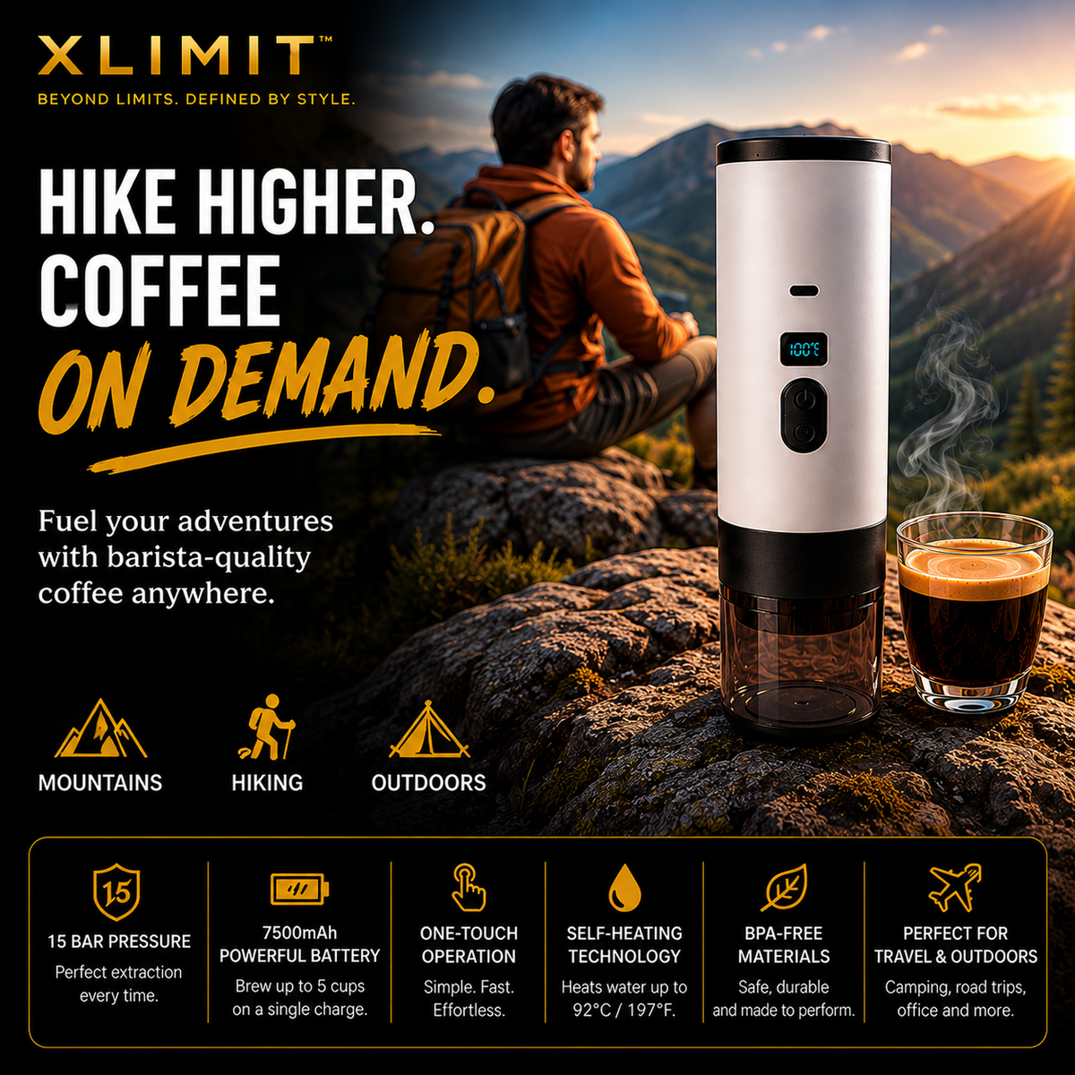 XLIMIT self-heating 20 Bar portable espresso machine
