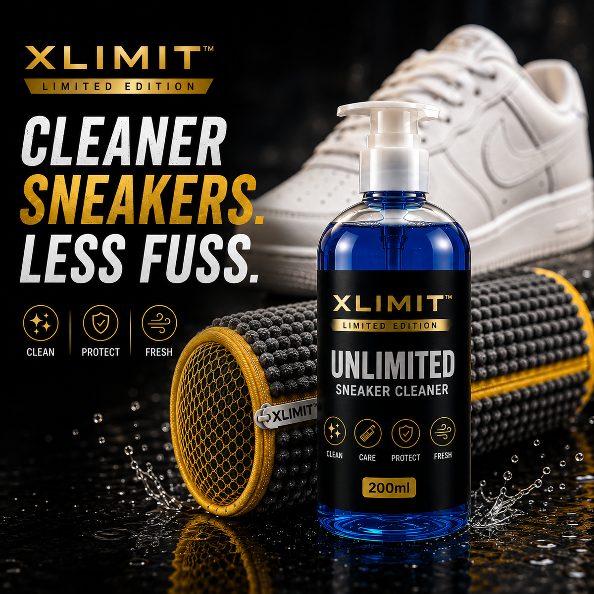 XLIMIT Ultimate Sneaker Cleaning Combo with 200 ml Unlimited cleaner and chenille sneaker washing bag