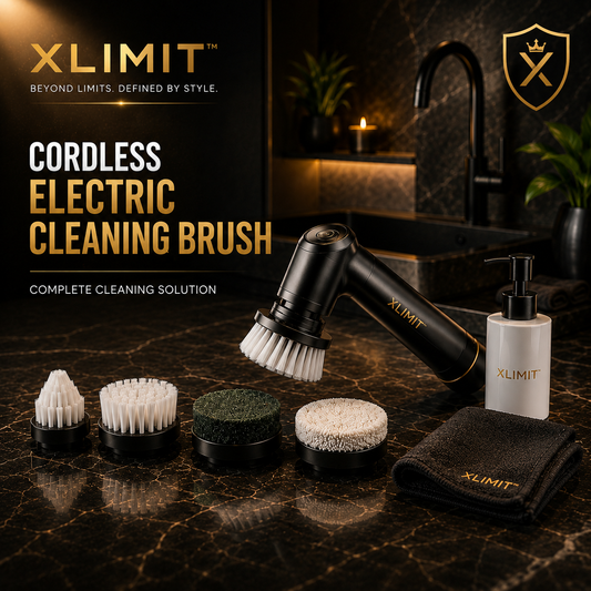 XLIMIT PowerScrub Pro 6-in-1 cordless rechargeable electric cleaning brush with interchangeable heads
