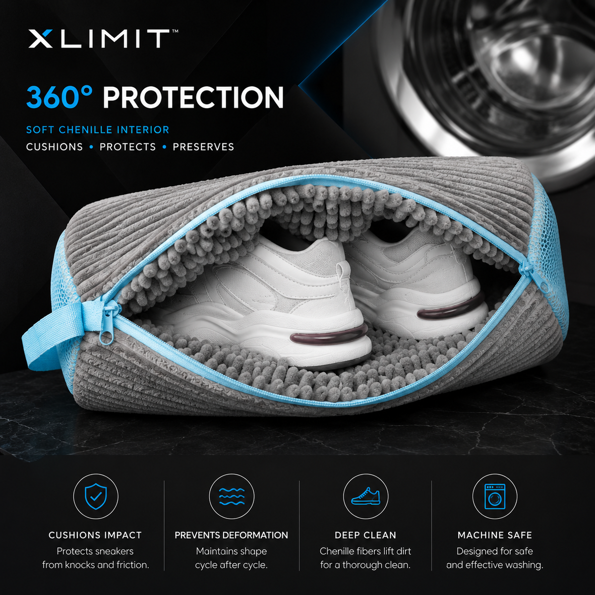 XLIMIT sneaker washing bag soft chenille interior protecting shoes