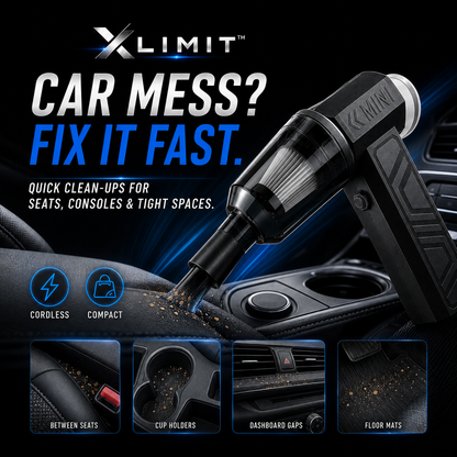 XLIMIT Mini Blower Vacuum cleaning crumbs and debris from car seats and tight interior spaces