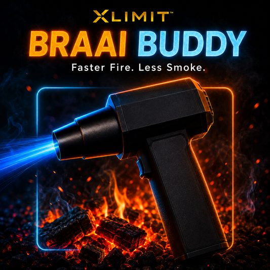 XLIMIT Braai Buddy cordless fire blower for directing airflow onto charcoal and kindling