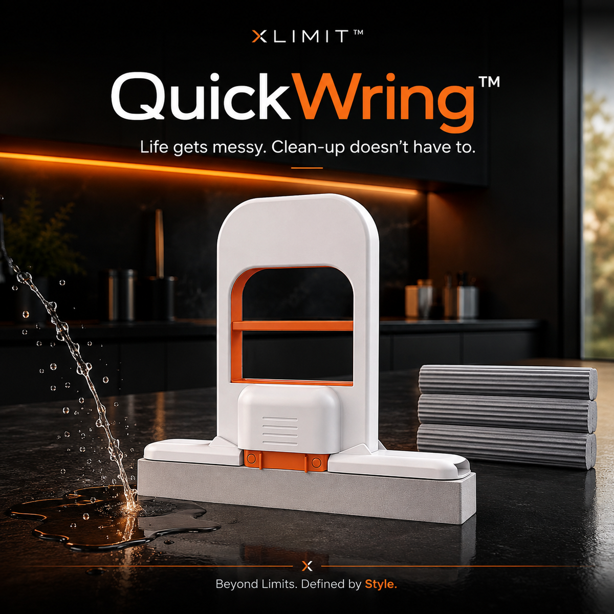 QuickWring mini mop designed for hands-free wringing and small household clean-ups