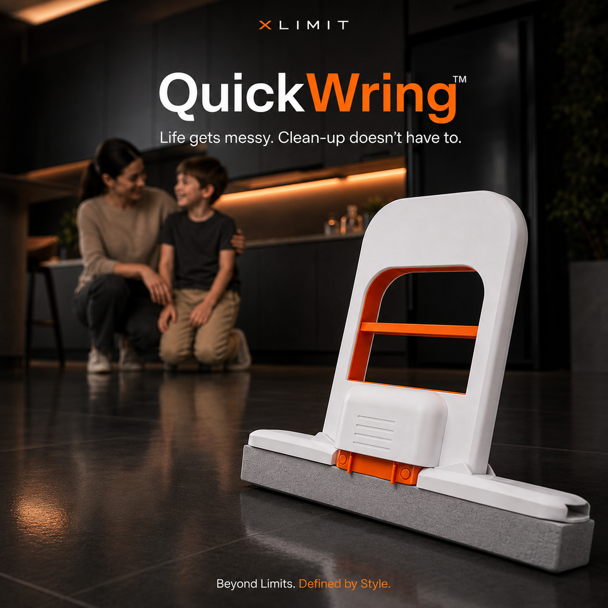 QuickWring compact mop with reusable handle and spare sponge heads for everyday cleaning