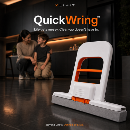 QuickWring compact mop with reusable handle and spare sponge heads for everyday cleaning