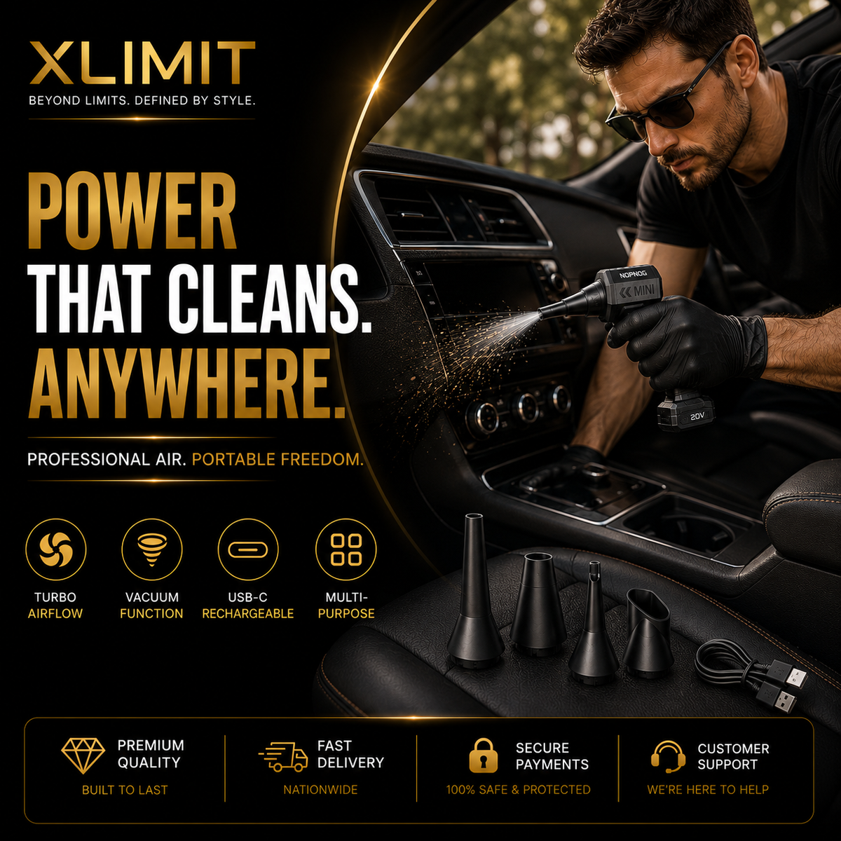 XLIMIT cordless jet blower for car home and workshop cleaning